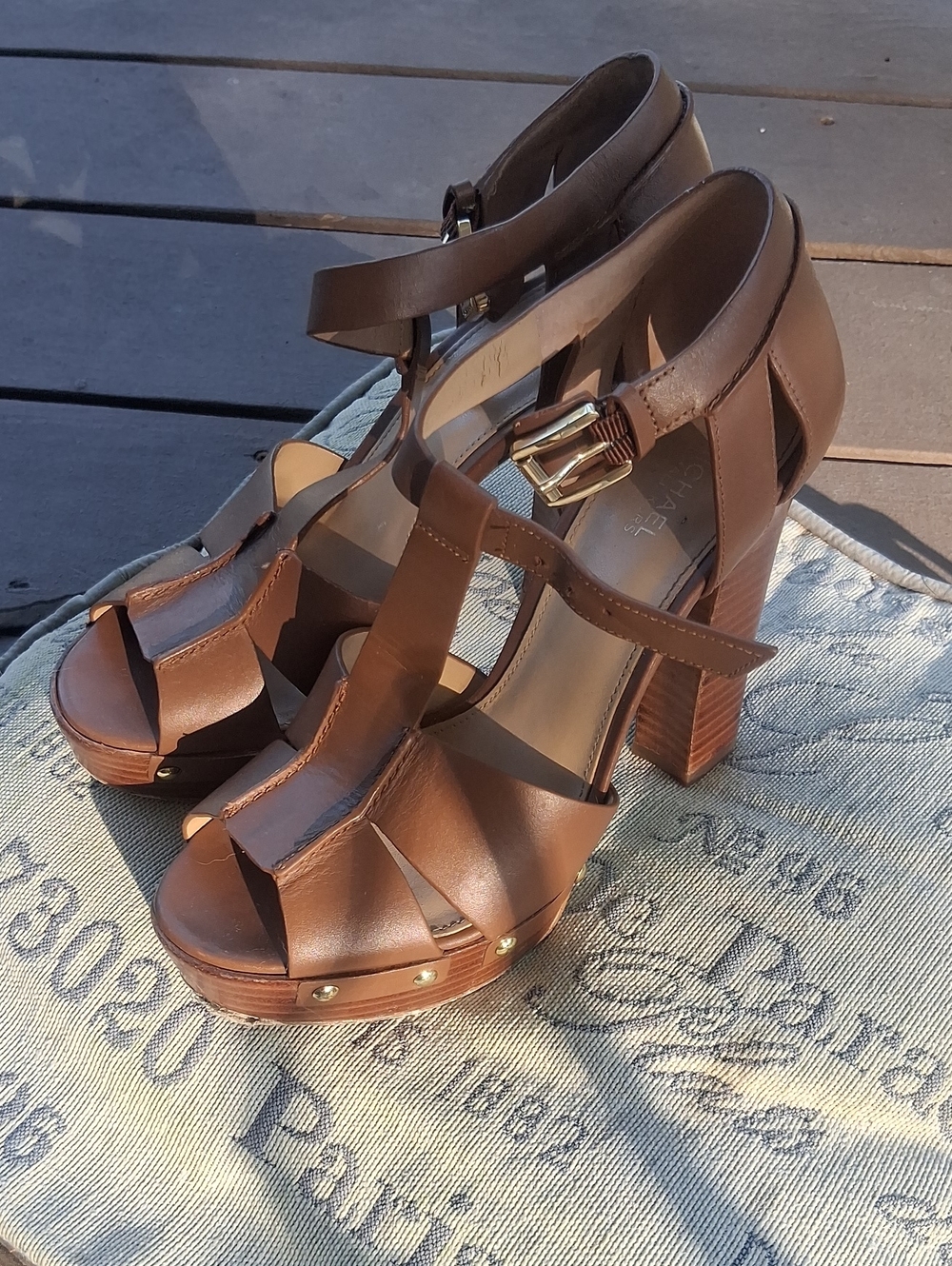 Michael Kors Women’s Brown Leather T-Strap High Heel Sandals